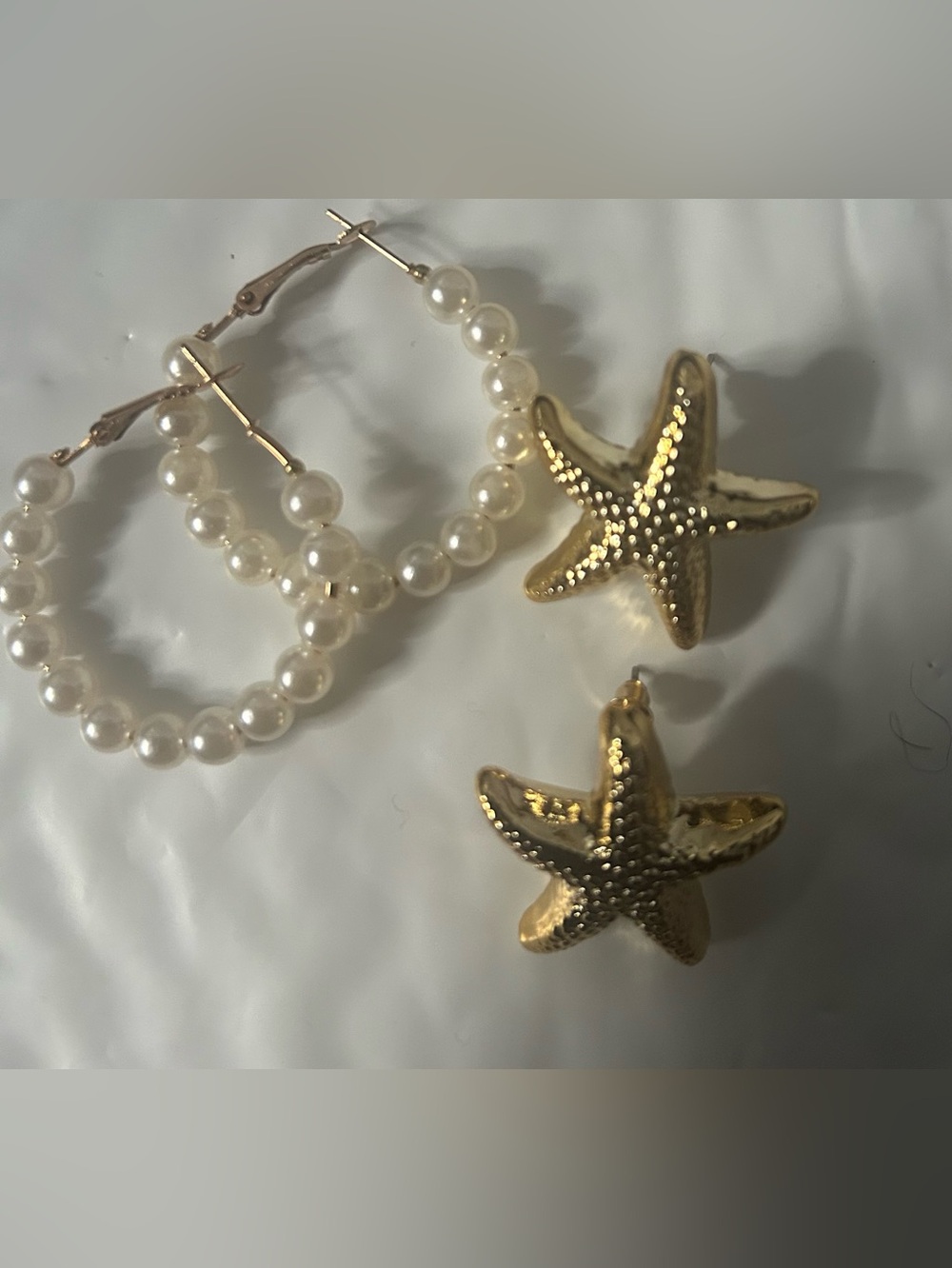 Gold Starfish & Pearl Hoop Earring Set - Women's Accessories